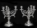 319 PAIR OF EMPIRE STYLE SILVER PLATED THREE LIGHT CAN