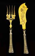 5 RUSSIAN SILVER AND GILT FISH SLICE AND FORK