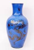 Chinese Periwinkle Blue Glazed Dragon Vase