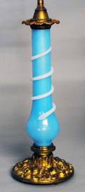 17 TURQUOISE AND WHITE OPALINE TABLE LAMP