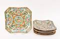 Six Chinese Rose Medallion Square Plates