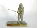 118 CARVED STONE INUK HUNTER ON BASE