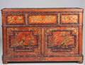 64 CHINOISERIE DECORATED FAUX BAMBOO SIDE CABINET