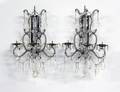 69 PAIR OF THREE LIGHT GLASS AND METAL SCONCES