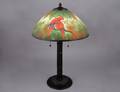 146 REVERSE PAINTED GLASS AND METAL TABLE LAMP