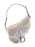 A Christian Dior White Lace and Leather Saddle Handbag