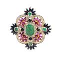 A Two Tone Gold Diamond and Multi Gem PendantBrooch