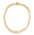 A Single Strand Cultured Golden Pearl Necklace with Yellow Gold and Colored Diamond Clasp