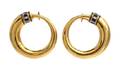 A Pair of 18 Karat Yellow Gold Sapphire Diamond and Enamel Hoop Earclips Scott Katz