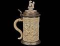 160 IMPORTANT SILVER MOUNTED CARVED IVORY TANKARD