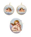 A Collection of Antique Porcelain Cherub Motif Jewelry
