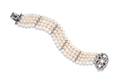 A 14 Karat White Gold Cultured Pearl and Diamond Bracelet