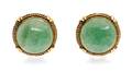 A Pair of 14 Karat Yellow Gold and Dyed Chalcedony Earclips