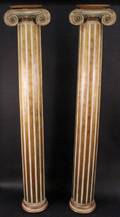 Tall Gilt Painted Fluted Ionic Form Wooden Columns