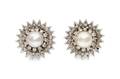 A Pair of 14 Karat White Gold Cultured Pearl and Diamond Earclips