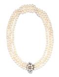 A White Gold Cultured Pearl and Diamond Multistrand Necklace