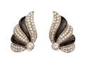 A Pair of 18 Karat White Gold Diamond and Onyx Earclips