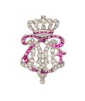 An Edwardian Platinum Diamond and Ruby Imperial Cypher Brooch French