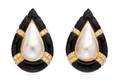 A Pair of 18 Karat Yellow Gold Mabe Pearl Onyx and Diamond Earclips