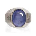 A Platinum Star Sapphire and Diamond Ring