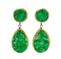 A Pair of 18 Karat Yellow Gold Jadeite and Diamond Convertible Earclips Trio