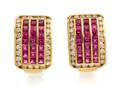 A Pair of 18 Karat Yellow Gold Ruby and Diamond Earclips