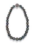 A Single Strand Cultured Tahitian Pearl Necklace with White Gold and Black Diamond Clasp