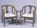 370 PAIR OF BONE AND LACQUER TILED ARM CHAIRS
