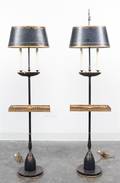 A Pair of Tole Floor Lamp Tables