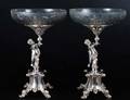91 FINE PAIR OF SILVERED BRONZE  GLASS FRUIT STANDS