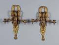 156 PAIR OF EMPIRE STYLE GILT BRONZE THREE LIGHT SCONC