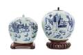 Two Blue and White Porcelain Covered Jars