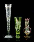 Three Enameled Glass Vases