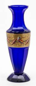 An Enameled Bohemian Cobalt Glass Vase