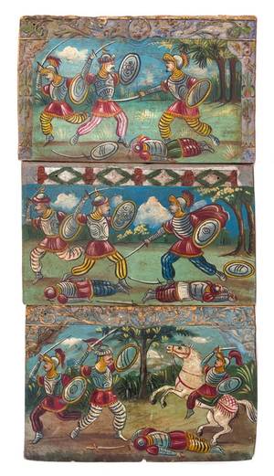 Three Sicilian Painted Donkey Cart Panels