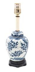 A Blue and White Covered Ginger Jar