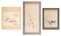 A Group of Three Japanese Ink and Color Scroll Paintings on Paper