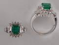 176 EIGHTEEN KARAT WHITE GOLD EMERALD AND DIAMOND RIN