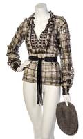 A Carolina Herrera Grey Woven Peasant Blouse Ensemble