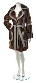 A Carolina Herrera Brown Fur and Grey Flannel Trench Coat