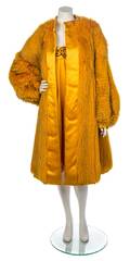 A Carlos Tivioli Marigold Satin and Fur Evening Ensemble