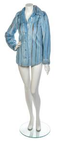 A Carlos Tivioli Light Blue Striped Fur Jacket