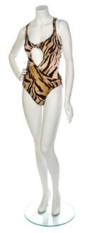 An Emanuel Ungaro Pink and Brown Zebra Bathing Suit and Belted Trench Coat