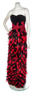 A Red and Black Feather Ensemble