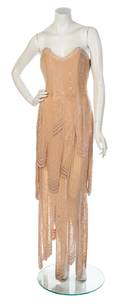 A Fabrice Beige Silk Beaded Strapless Gown
