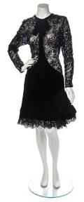 A Jacqueline de Ribes Black Lace and Velvet Cocktail Dress