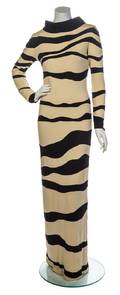 A Louis Feraud Black and Ivory Striped Column Gown