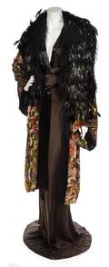 A Brown Silk and Ostrich Feather Evening Ensemble