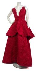A Nina Ricci Couture Red Corded Lace Evening Ensemble