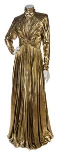A Nina Ricci Couture Gold Lame Pleated Gown